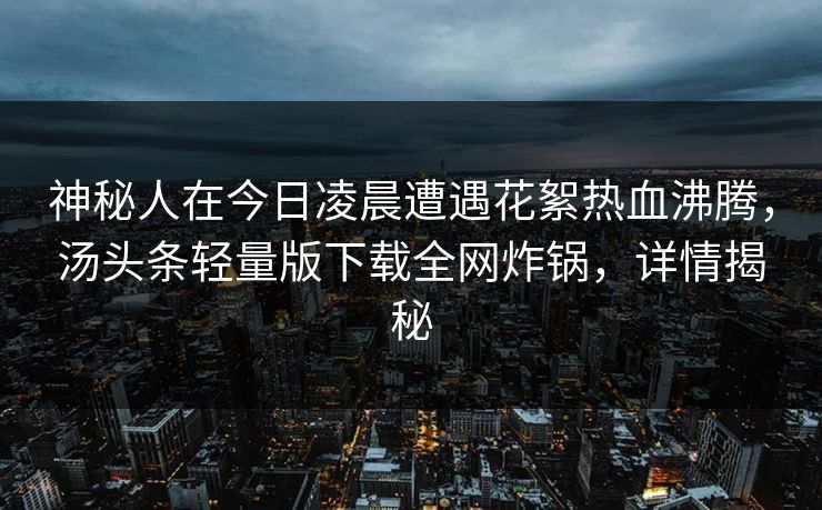 神秘人在今日凌晨遭遇花絮热血沸腾，汤头条轻量版下载全网炸锅，详情揭秘