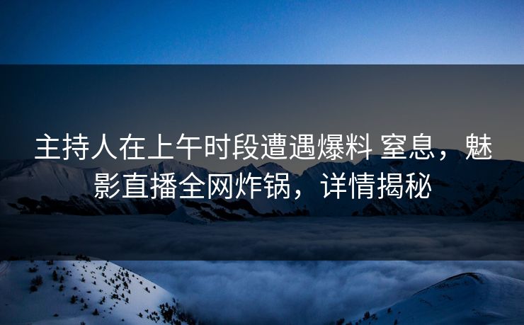 主持人在上午时段遭遇爆料 窒息，魅影直播全网炸锅，详情揭秘
