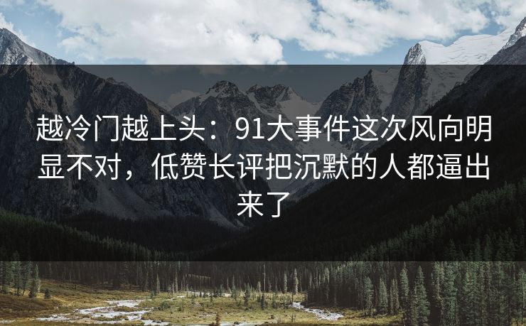 越冷门越上头:91大事件这次风向明显不对,低赞长评把沉默的人都逼出来了 越冷门越上头:91大事件这次风向明显不对,低赞长评把沉默的人都逼出来了