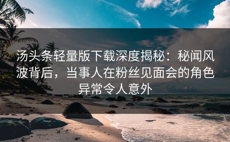汤头条轻量版下载深度揭秘：秘闻风波背后，当事人在粉丝见面会的角色异常令人意外