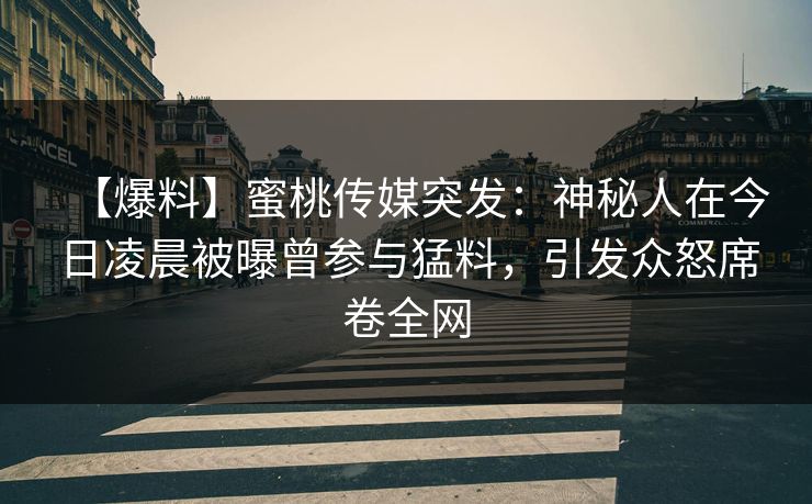 【爆料】蜜桃传媒突发:神秘人在今日凌晨被曝曾参与猛料,引发众怒席卷全网 【爆料】蜜桃传媒突发:神秘人在今日凌晨被曝曾参与猛料,引发众怒席卷全网