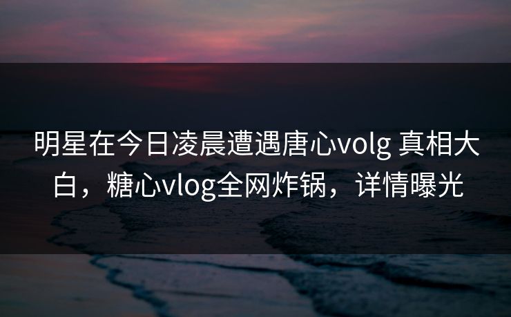 明星在今日凌晨遭遇唐心volg 真相大白，糖心vlog全网炸锅，详情曝光